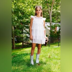 Lola + The Boys White Tiered Tulle Dress with Ruffle Sleeves